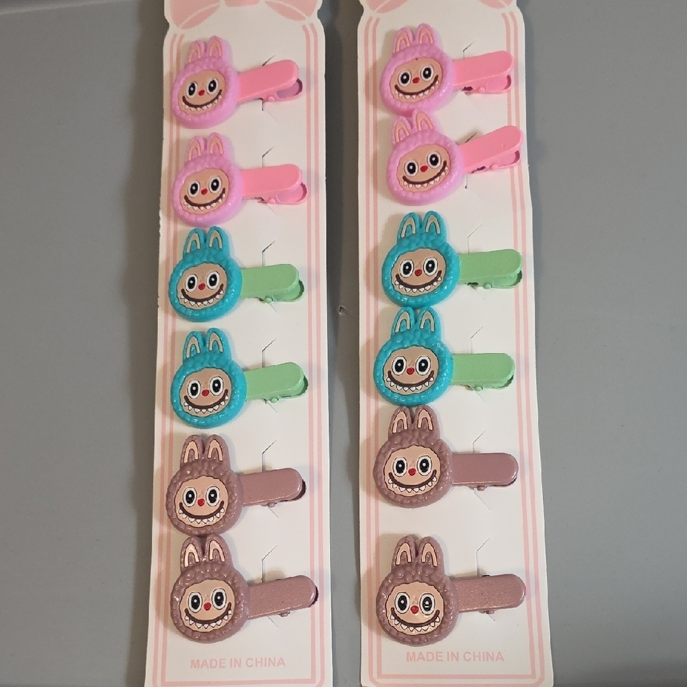 (J52) Labubu 12  Hair Clips - Pink, Blue, Green, Brown
